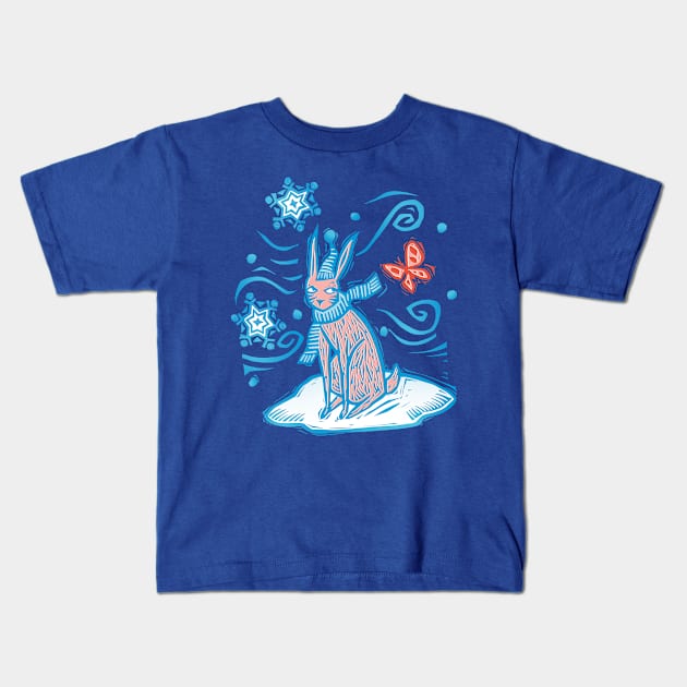 Christmas Rabbit Kids T-Shirt by Sue Todd Illustration